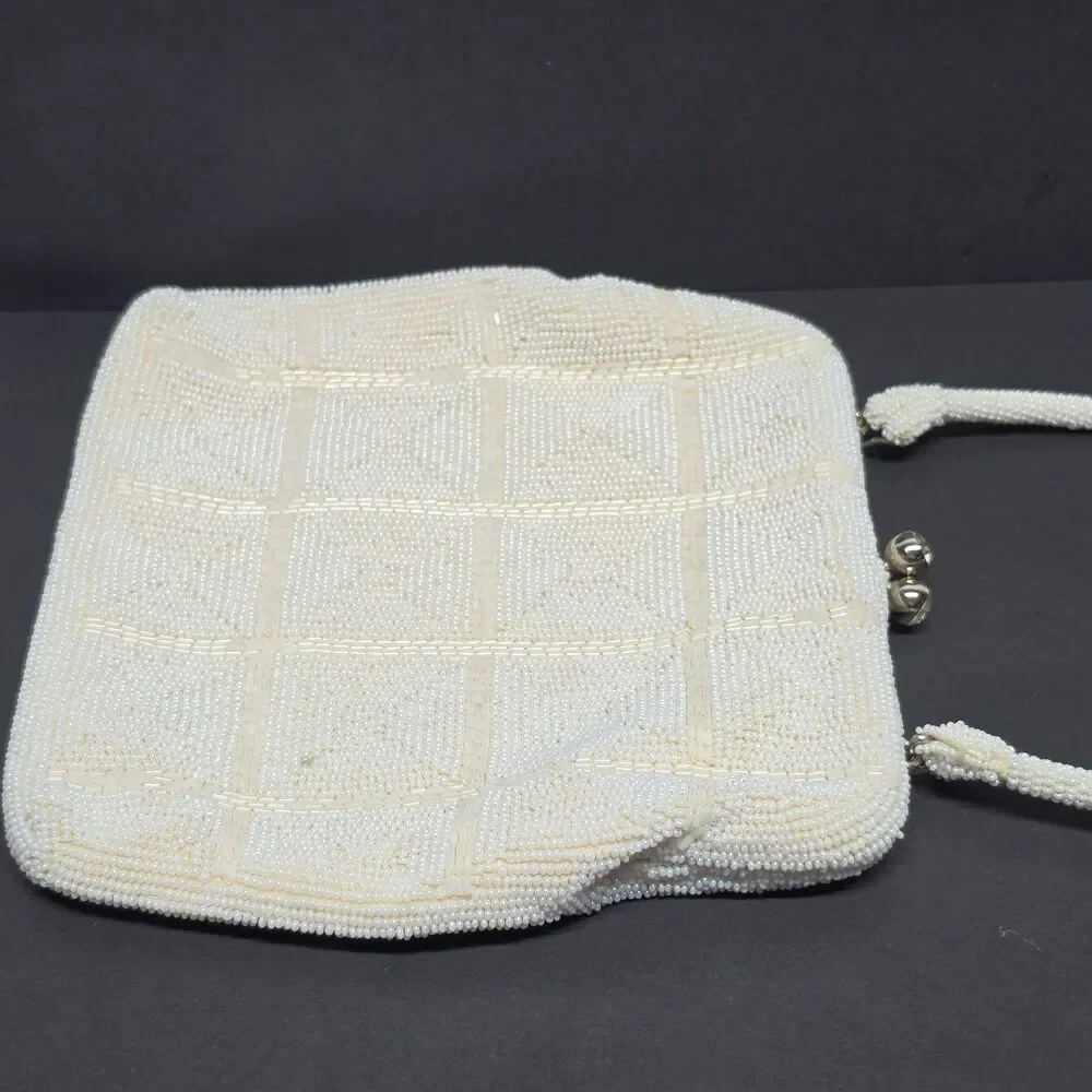 Vintage Debbie Ivory Beaded Purse Handmade In Japan Rhinestone Kisslock Wedding